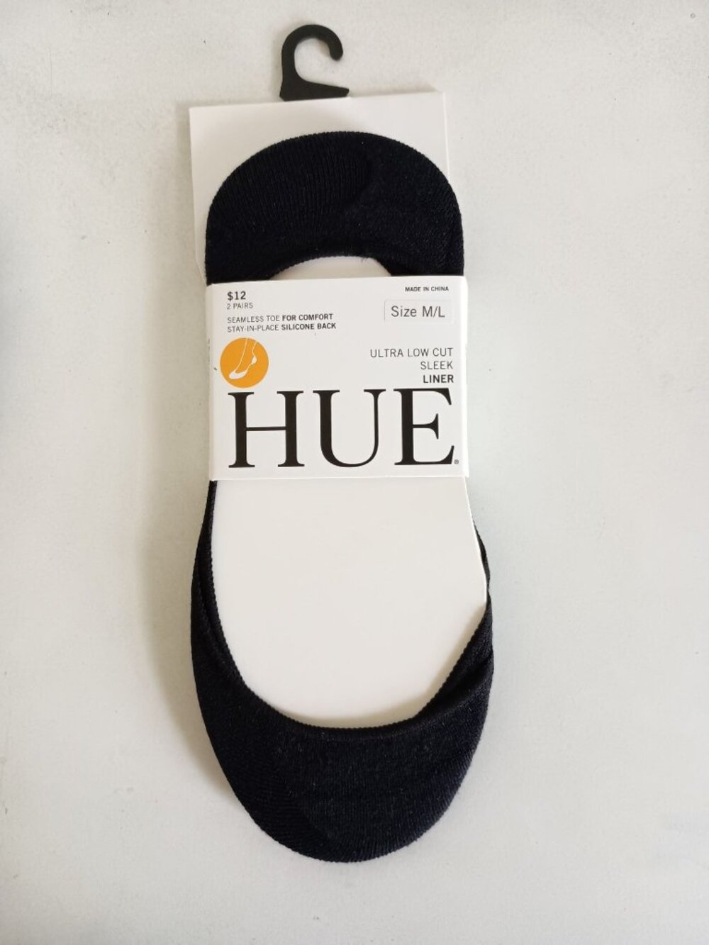 NWT Hue 2 pair ultra low cut sleek sock liner black size M/L